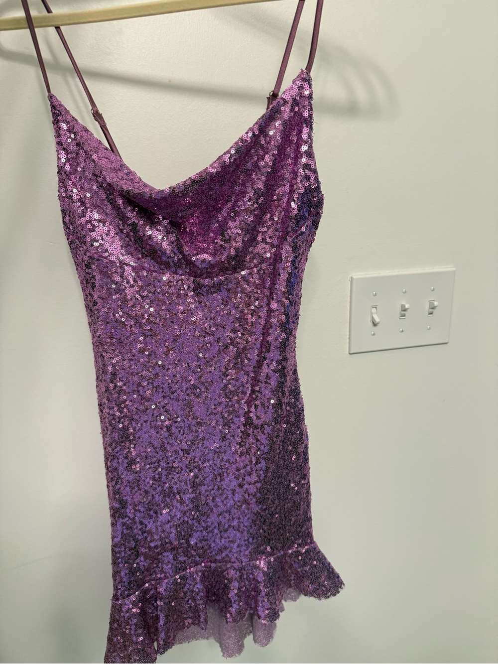 Purple Sequin Lace-Up Mini Dress